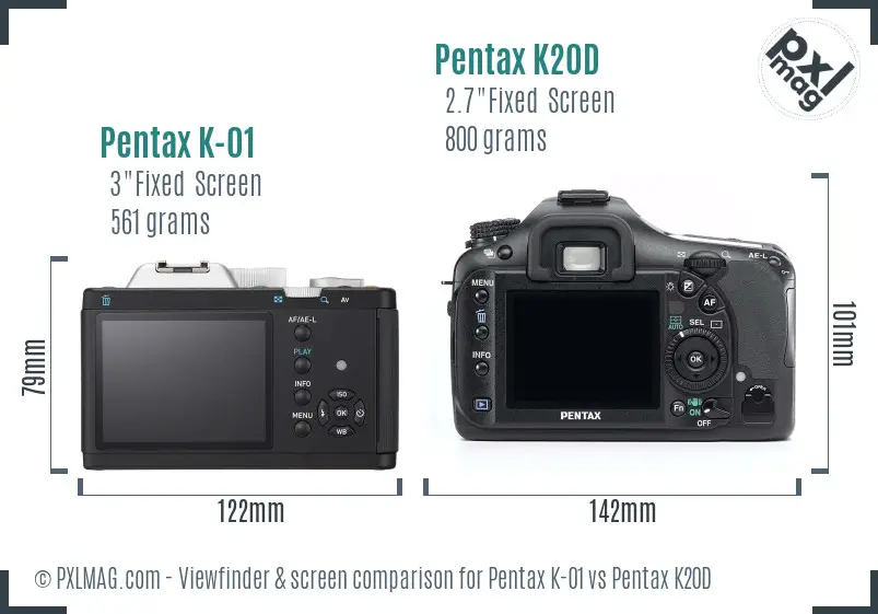 Pentax K-01 vs Pentax K20D Screen and Viewfinder comparison