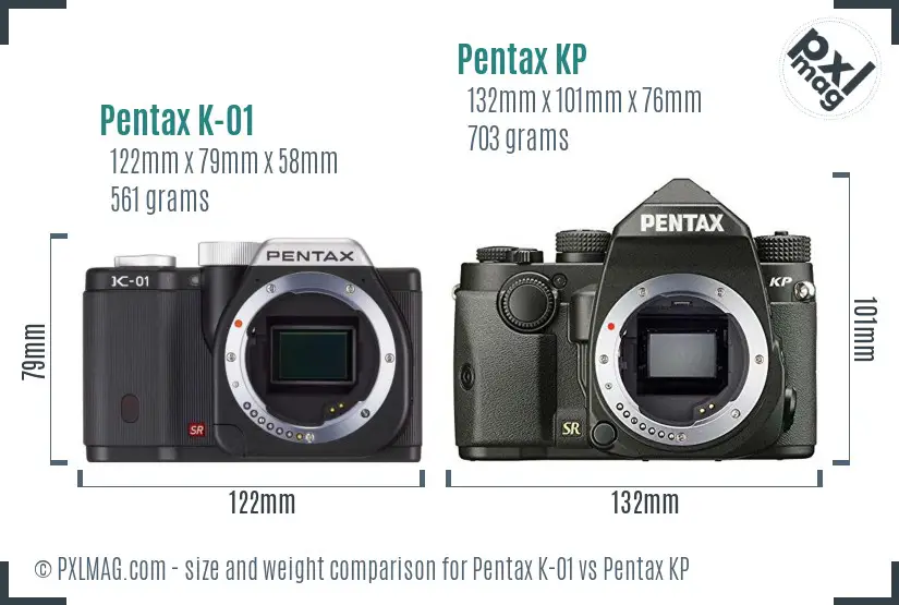 Pentax K-01 vs Pentax KP size comparison