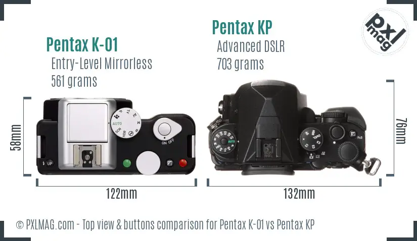 Pentax K-01 vs Pentax KP top view buttons comparison