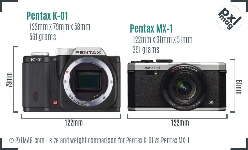 Pentax K-01 vs Pentax MX-1 size comparison