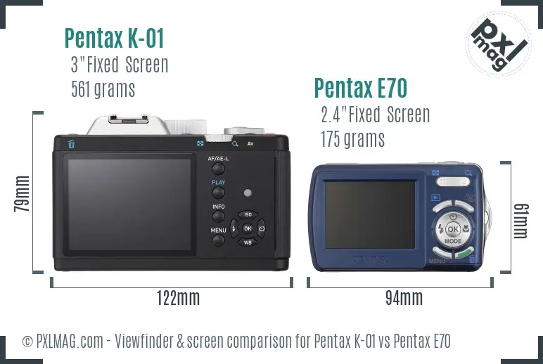Pentax K-01 vs Pentax E70 Screen and Viewfinder comparison