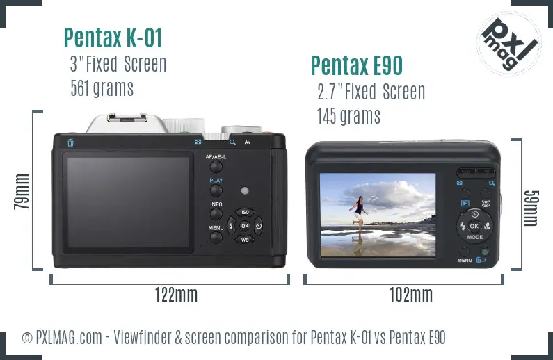 Pentax K-01 vs Pentax E90 Screen and Viewfinder comparison