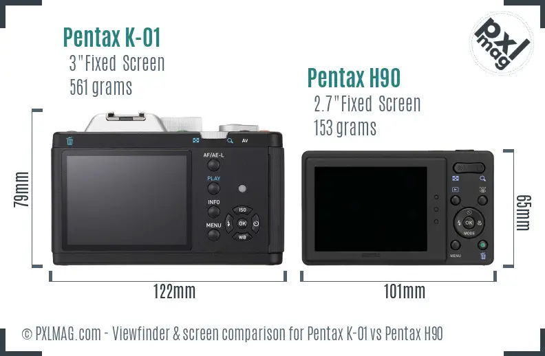 Pentax K-01 vs Pentax H90 Screen and Viewfinder comparison