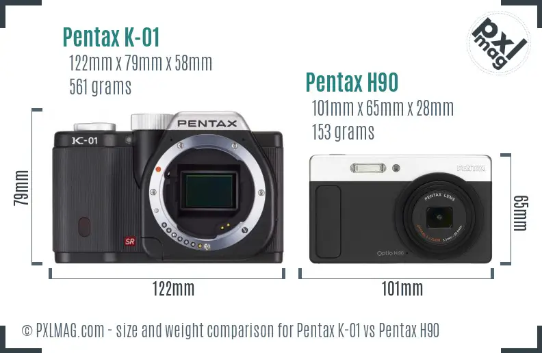 Pentax K-01 vs Pentax H90 size comparison