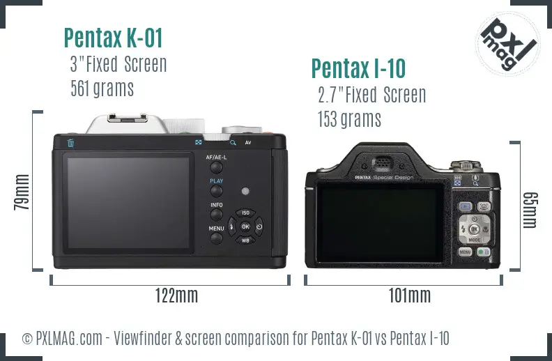 Pentax K-01 vs Pentax I-10 Screen and Viewfinder comparison