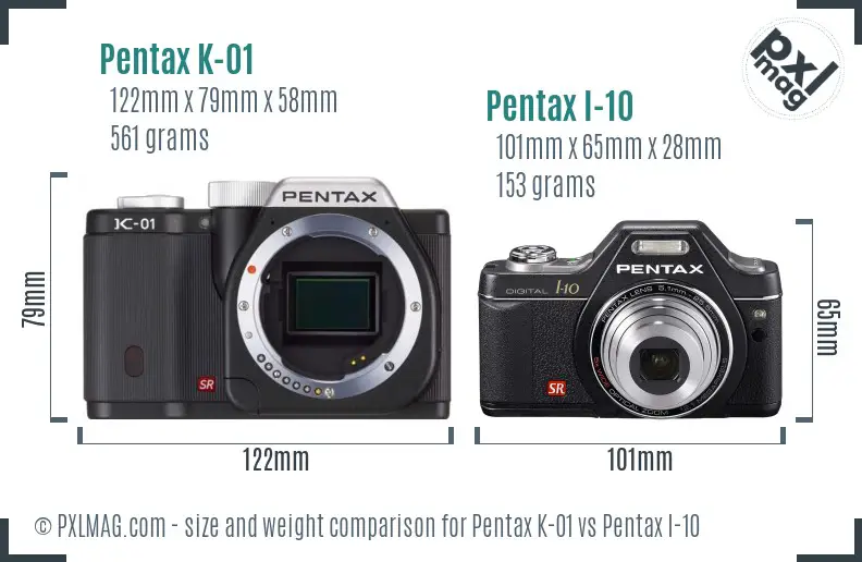 Pentax K-01 vs Pentax I-10 size comparison