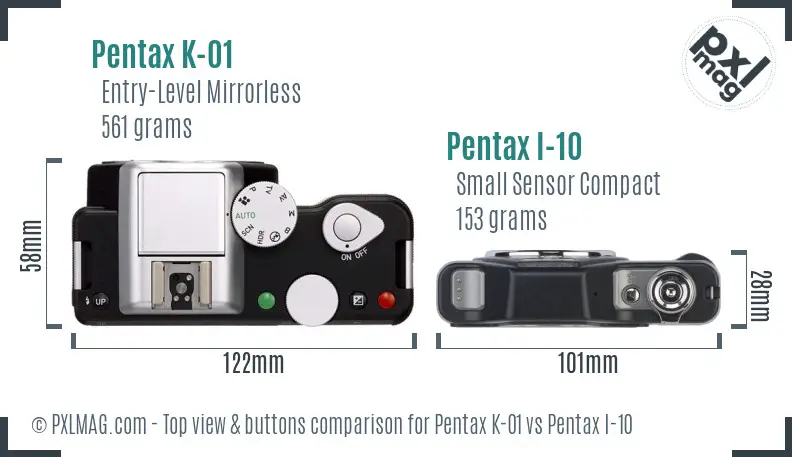 Pentax K-01 vs Pentax I-10 top view buttons comparison