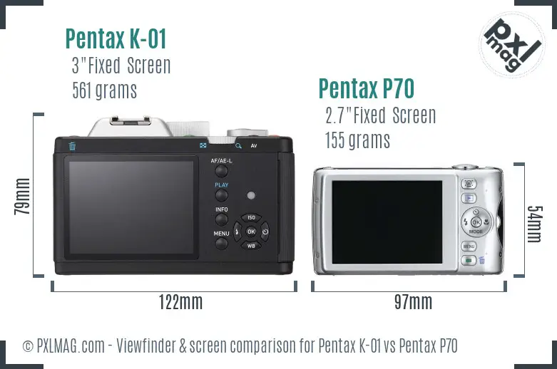 Pentax K-01 vs Pentax P70 Screen and Viewfinder comparison