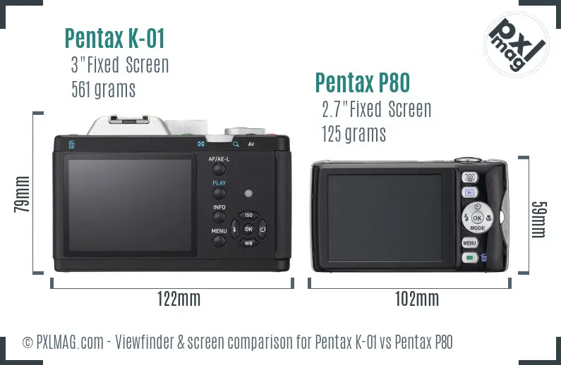 Pentax K-01 vs Pentax P80 Screen and Viewfinder comparison
