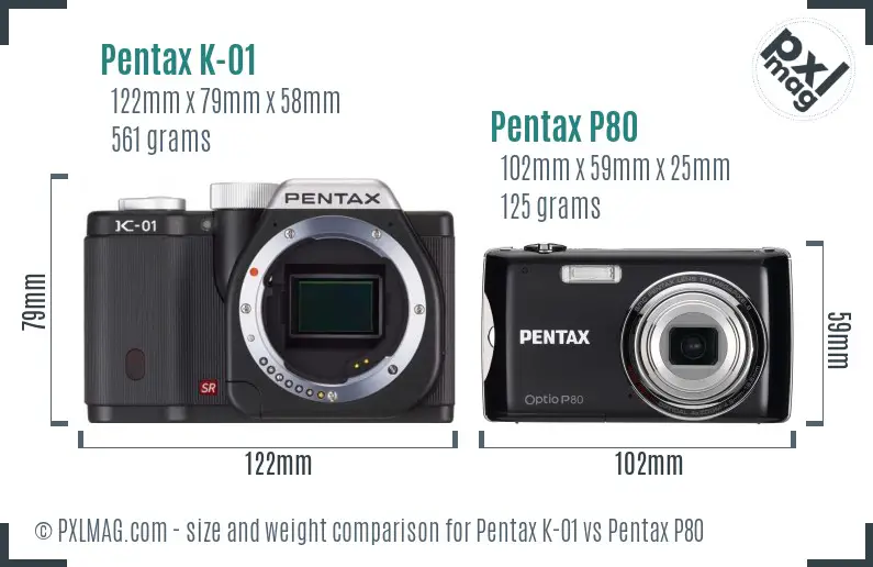 Pentax K-01 vs Pentax P80 size comparison