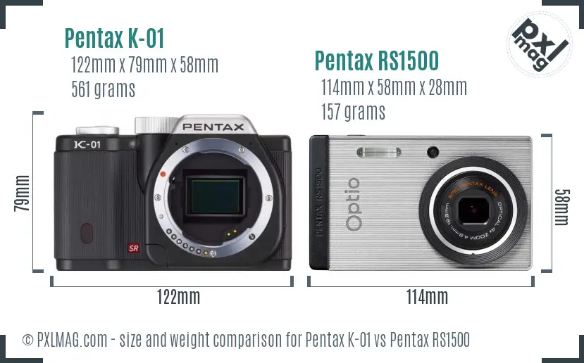 Pentax K-01 vs Pentax RS1500 size comparison