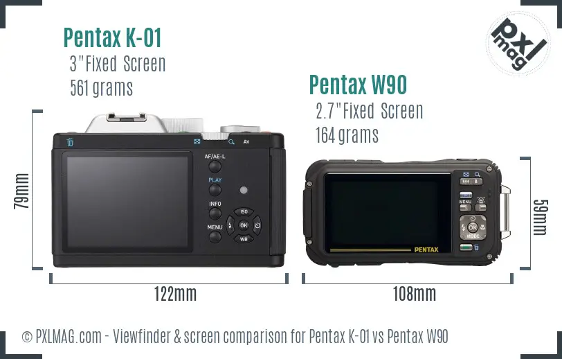 Pentax K-01 vs Pentax W90 Screen and Viewfinder comparison