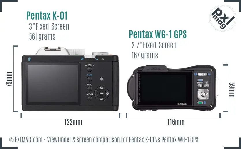 Pentax K-01 vs Pentax WG-1 GPS Screen and Viewfinder comparison
