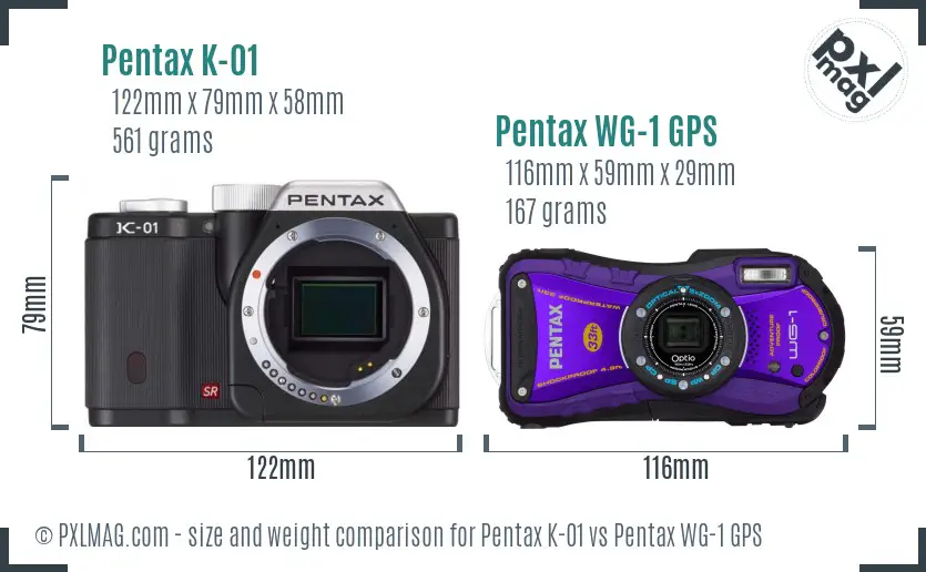 Pentax K-01 vs Pentax WG-1 GPS size comparison