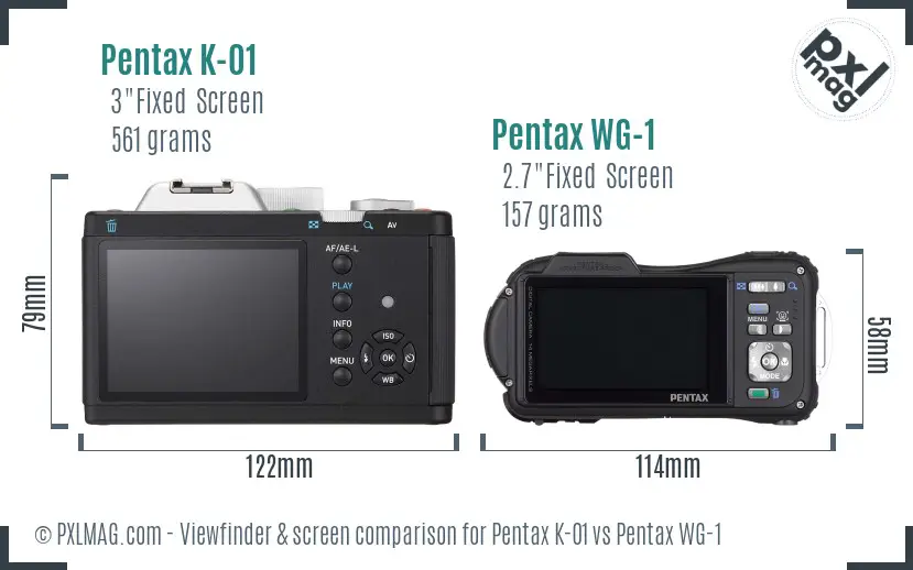 Pentax K-01 vs Pentax WG-1 Screen and Viewfinder comparison