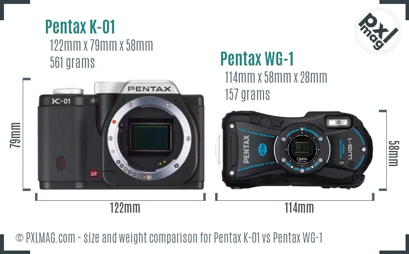 Pentax K-01 vs Pentax WG-1 size comparison