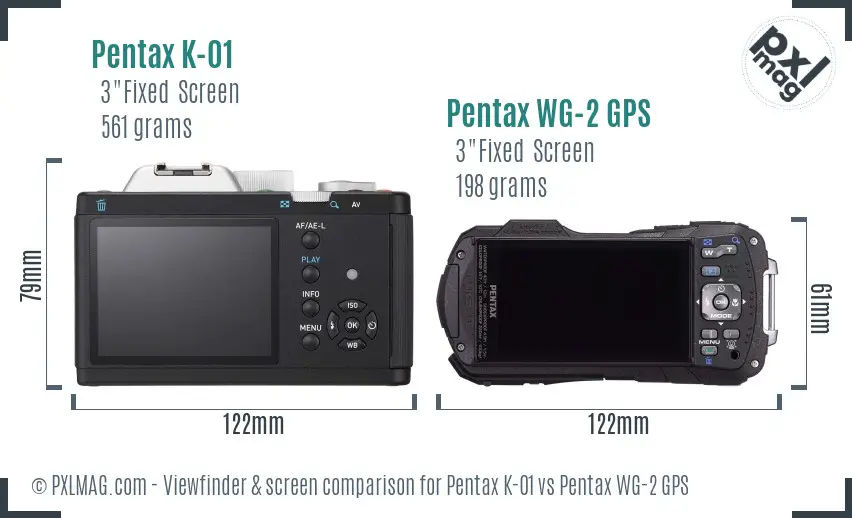Pentax K-01 vs Pentax WG-2 GPS Screen and Viewfinder comparison