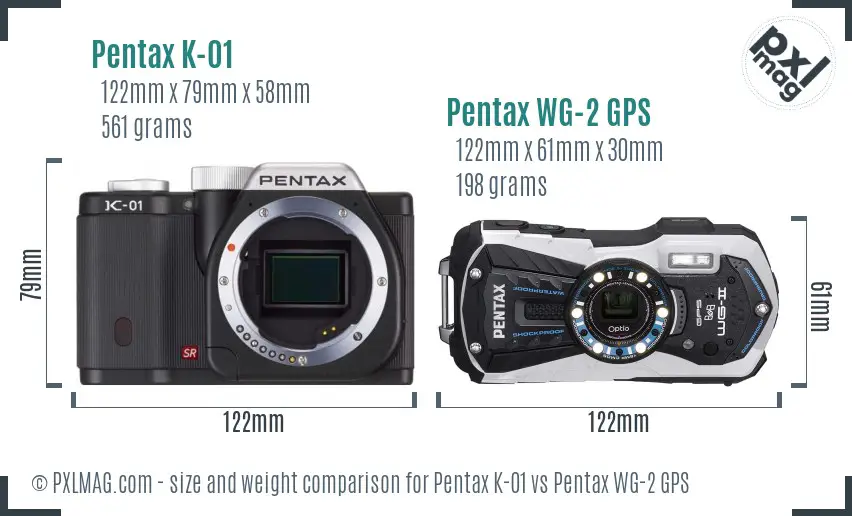 Pentax K-01 vs Pentax WG-2 GPS size comparison