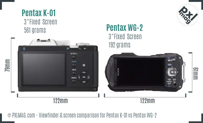 Pentax K-01 vs Pentax WG-2 Screen and Viewfinder comparison