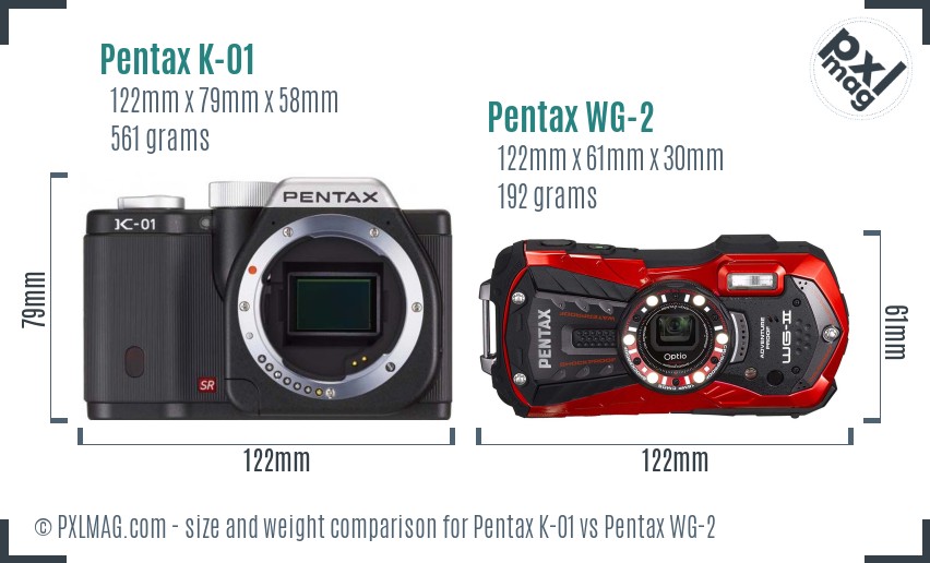 Pentax K-01 vs Pentax WG-2 size comparison