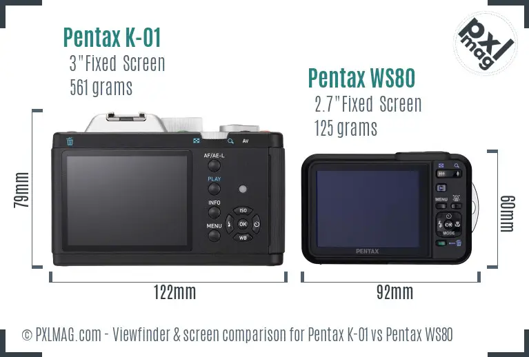 Pentax K-01 vs Pentax WS80 Screen and Viewfinder comparison