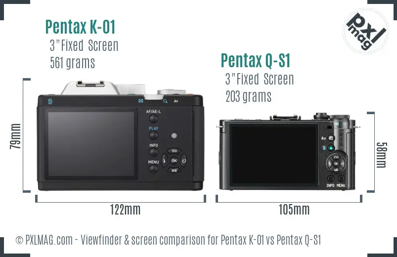 Pentax K-01 vs Pentax Q-S1 Screen and Viewfinder comparison