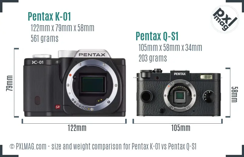 Pentax K-01 vs Pentax Q-S1 size comparison