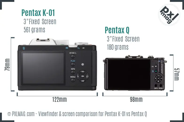 Pentax K-01 vs Pentax Q Screen and Viewfinder comparison