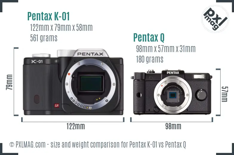 Pentax K-01 vs Pentax Q size comparison