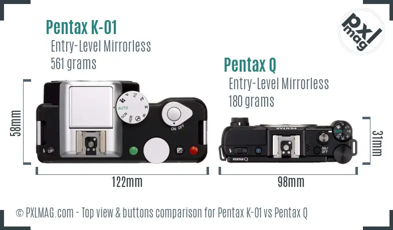 Pentax K-01 vs Pentax Q top view buttons comparison