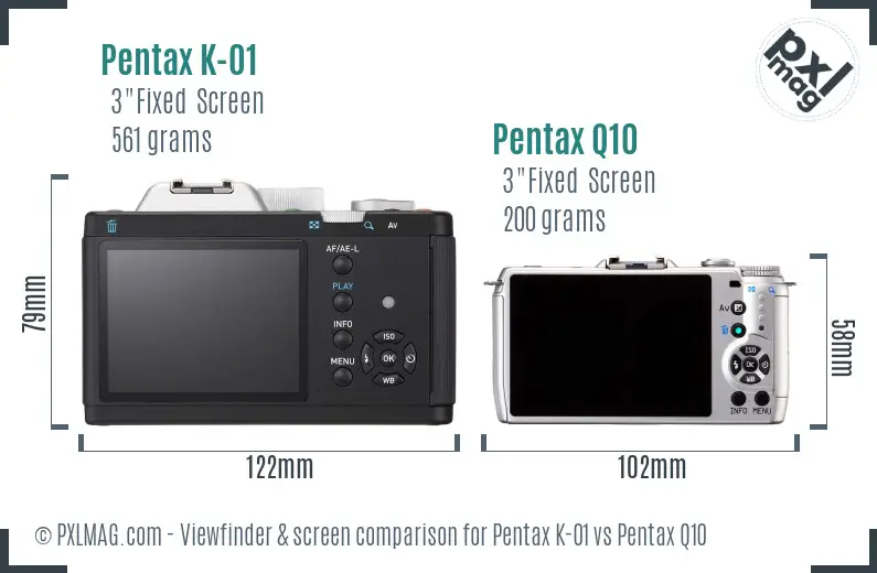 Pentax K-01 vs Pentax Q10 Screen and Viewfinder comparison