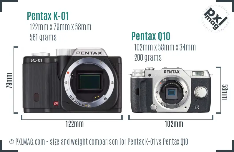 Pentax K-01 vs Pentax Q10 size comparison