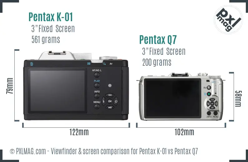 Pentax K-01 vs Pentax Q7 Screen and Viewfinder comparison