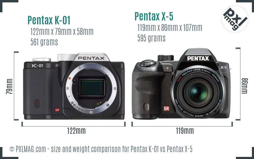 Pentax K-01 vs Pentax X-5 size comparison Pentax K-01 vs Pentax X-5 size comparison