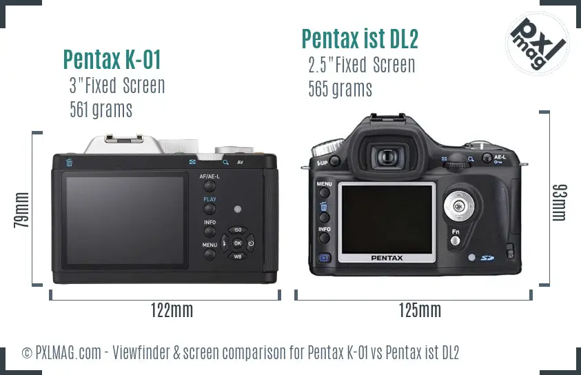 Pentax K-01 vs Pentax ist DL2 Screen and Viewfinder comparison