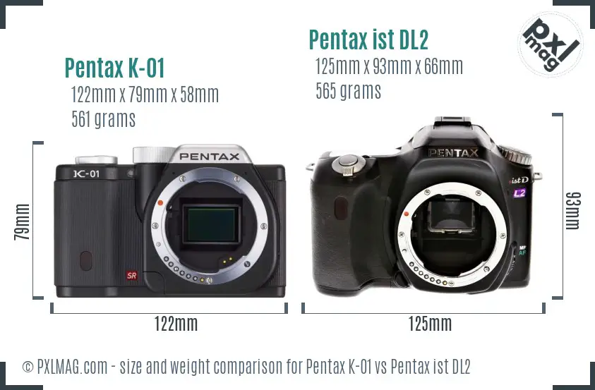 Pentax K-01 vs Pentax ist DL2 size comparison