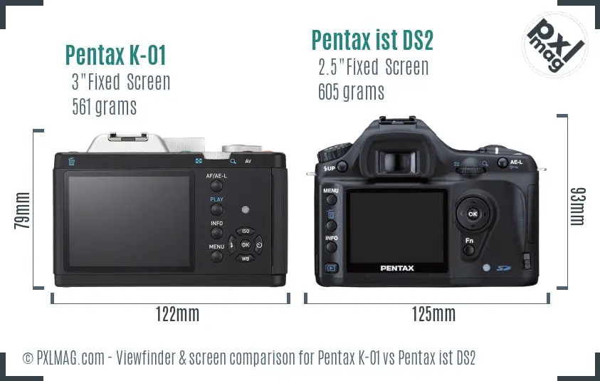 Pentax K-01 vs Pentax ist DS2 Screen and Viewfinder comparison