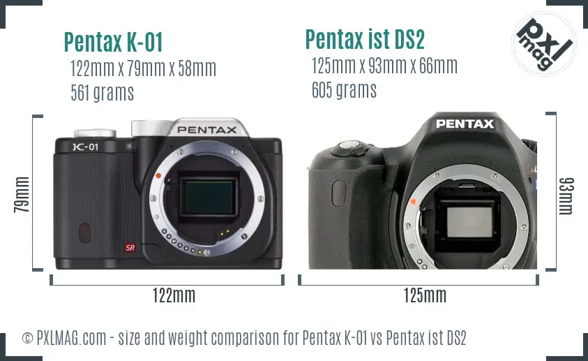 Pentax K-01 vs Pentax ist DS2 size comparison