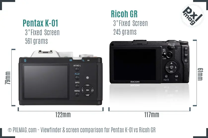 Pentax K-01 vs Ricoh GR Screen and Viewfinder comparison