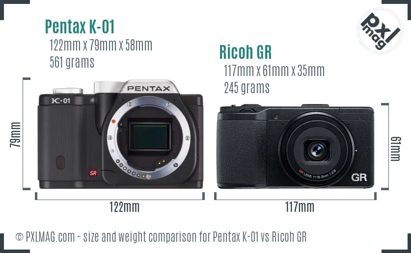 Pentax K-01 vs Ricoh GR size comparison Pentax K-01 vs Ricoh GR size comparison