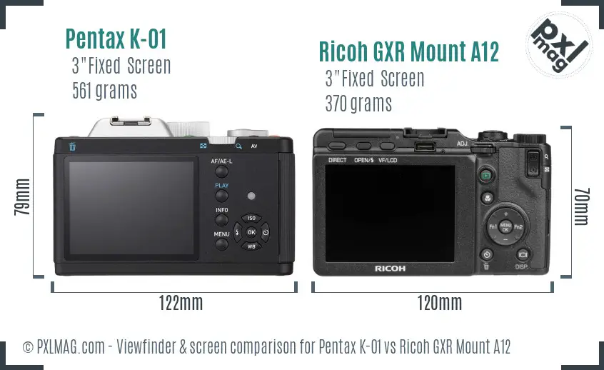 Pentax K-01 vs Ricoh GXR Mount A12 Screen and Viewfinder comparison
