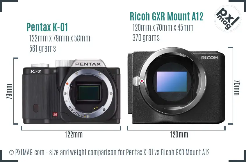 Pentax K-01 vs Ricoh GXR Mount A12 size comparison