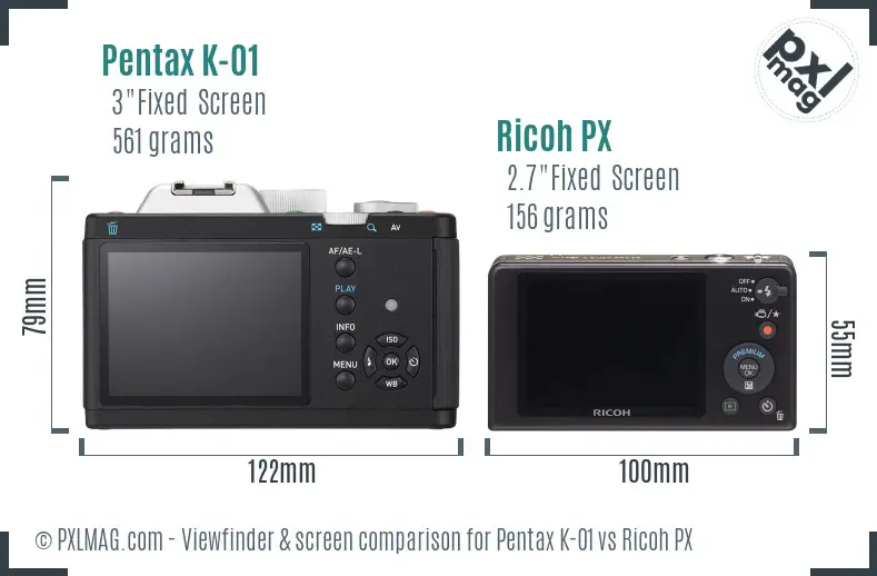 Pentax K-01 vs Ricoh PX Screen and Viewfinder comparison Pentax K-01 vs Ricoh PX Screen and Viewfinder comparison