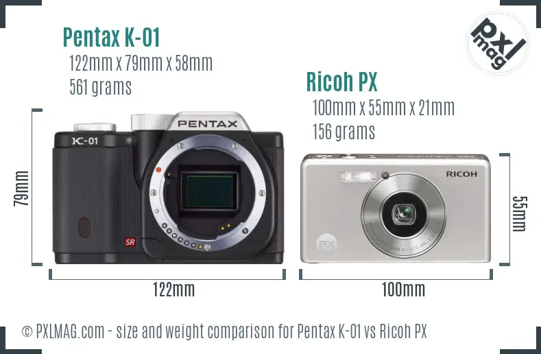 Pentax K-01 vs Ricoh PX size comparison Pentax K-01 vs Ricoh PX size comparison