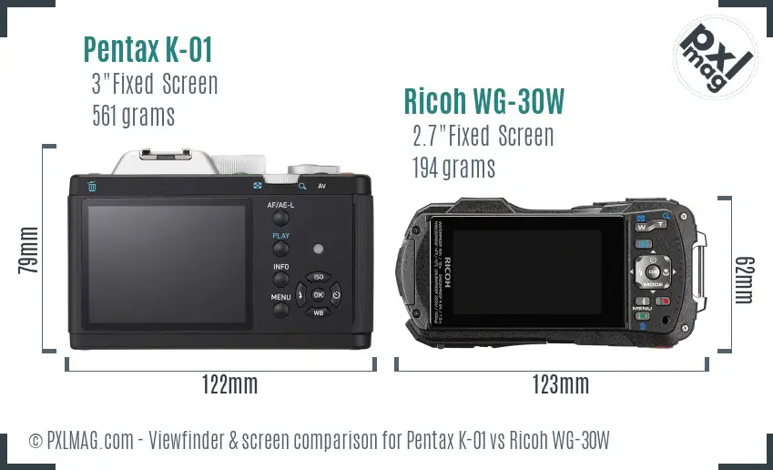 Pentax K-01 vs Ricoh WG-30W Screen and Viewfinder comparison Pentax K-01 vs Ricoh WG-30W Screen and Viewfinder comparison