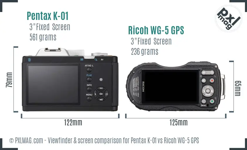 Pentax K-01 vs Ricoh WG-5 GPS Screen and Viewfinder comparison Pentax K-01 vs Ricoh WG-5 GPS Screen and Viewfinder comparison