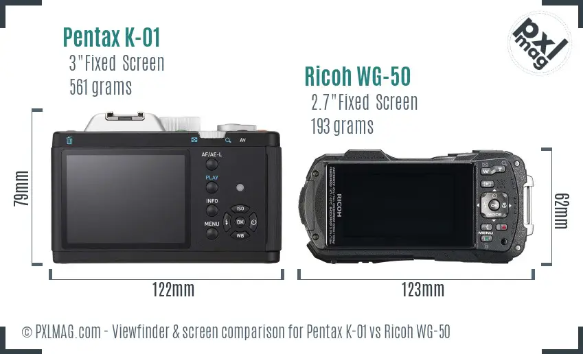 Pentax K-01 vs Ricoh WG-50 Screen and Viewfinder comparison