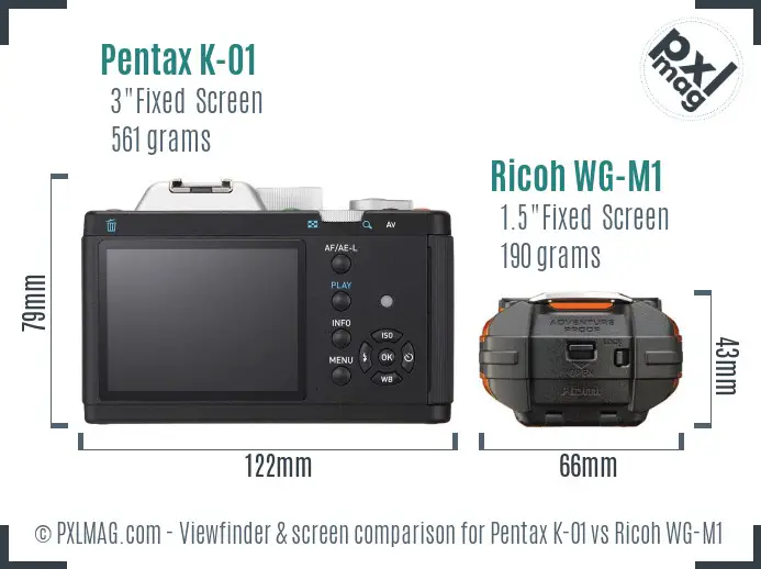 Pentax K-01 vs Ricoh WG-M1 Screen and Viewfinder comparison Pentax K-01 vs Ricoh WG-M1 Screen and Viewfinder comparison