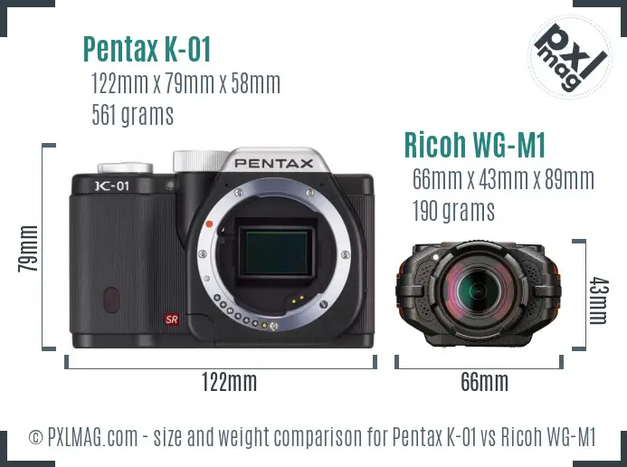 Pentax K-01 vs Ricoh WG-M1 size comparison Pentax K-01 vs Ricoh WG-M1 size comparison