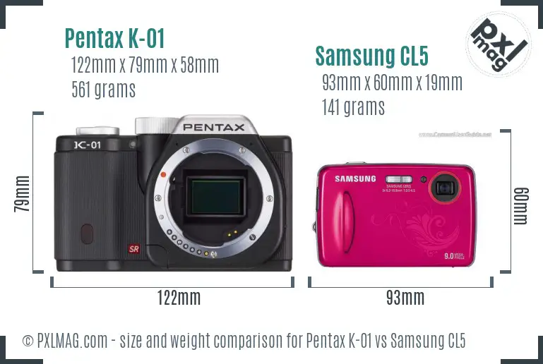 Pentax K-01 vs Samsung CL5 size comparison